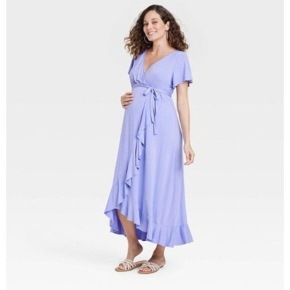 Isabel Maternity Flutter Empire Waist Maternity Dress Lavender - Picture 1 of 12